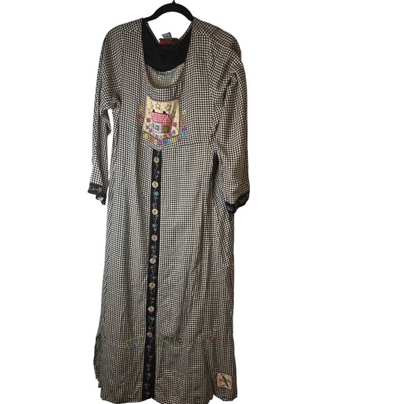 Vintage Whimsical Cottagecore Dress S/M Embroidered Gingham Vintage Prairie Y2K - Picture 1 of 11